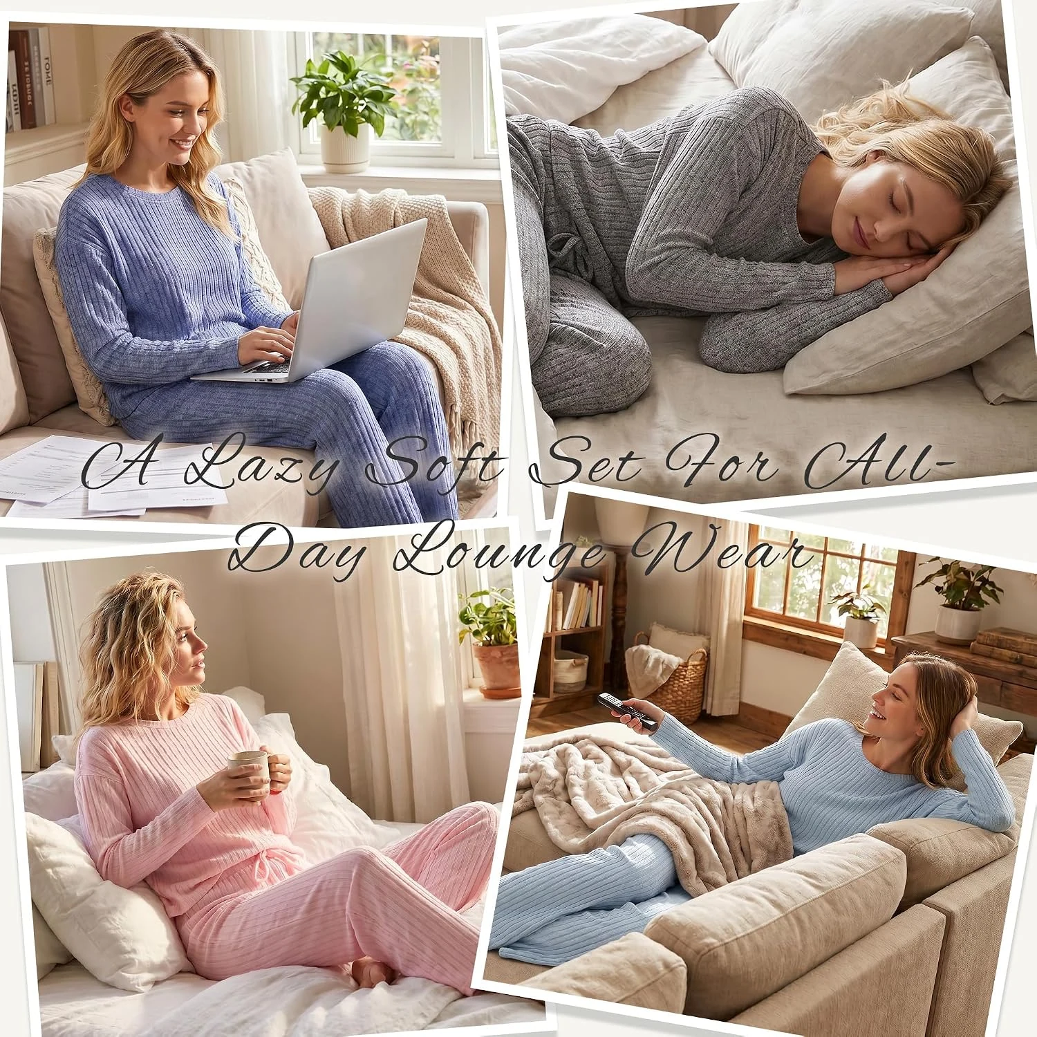 Women's Knit Two-Piece Pajama Set, Dark Grey Melange.