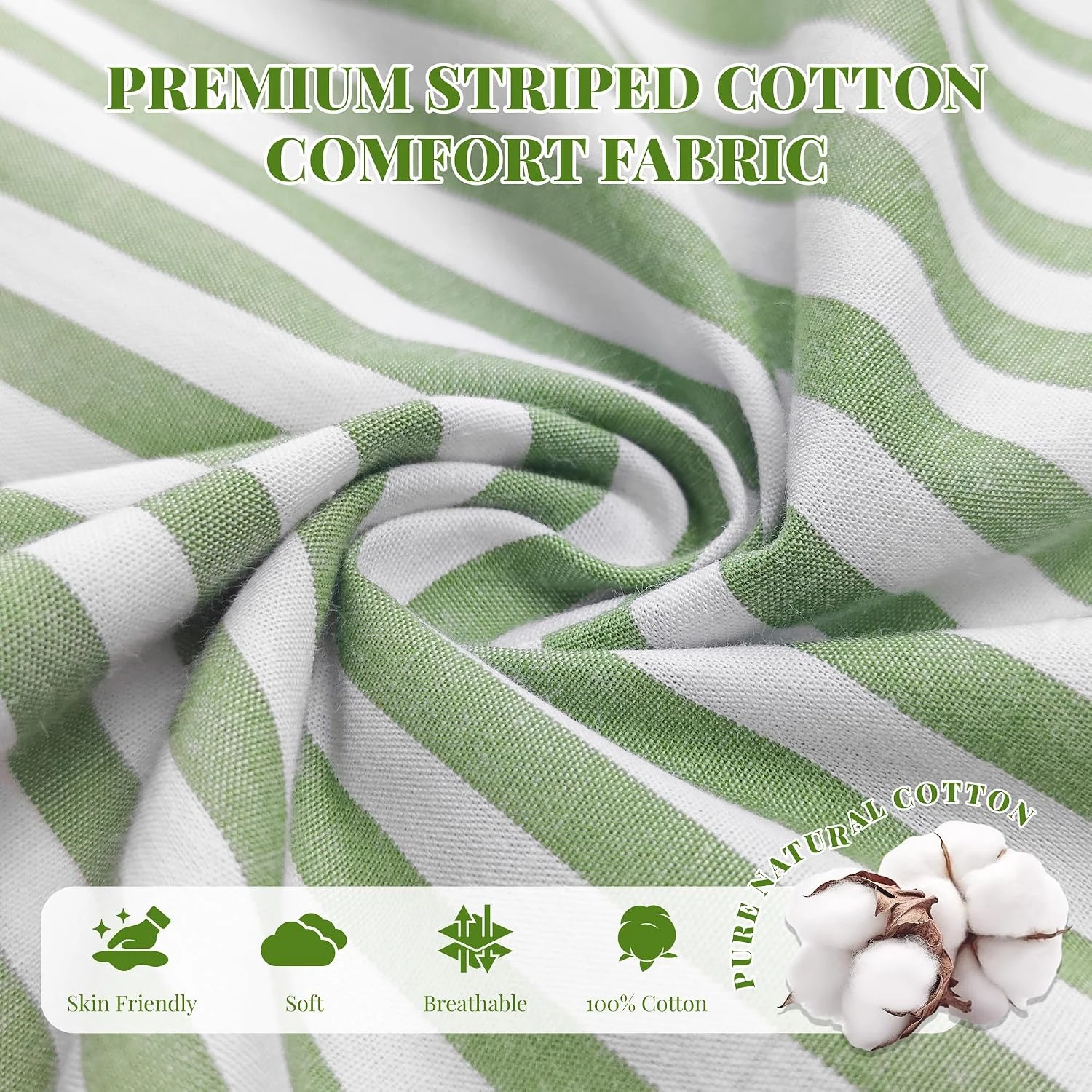 Women's Cotton Pajama Pants II, Green White Stripe