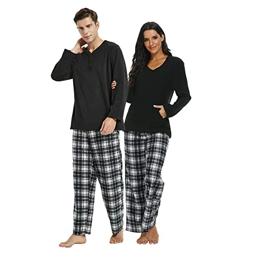 Women's Pajama Set, Black / White Black Plaid