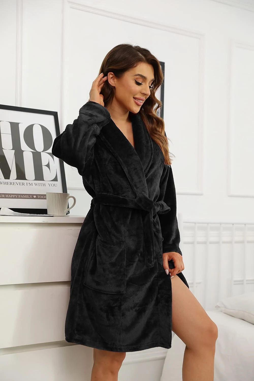 Women's Fleece Robe, Black