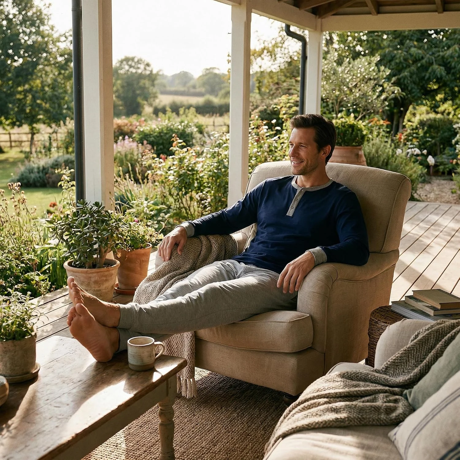 Men's Cotton Pajama Set II, Light Grey Melange. / Navy