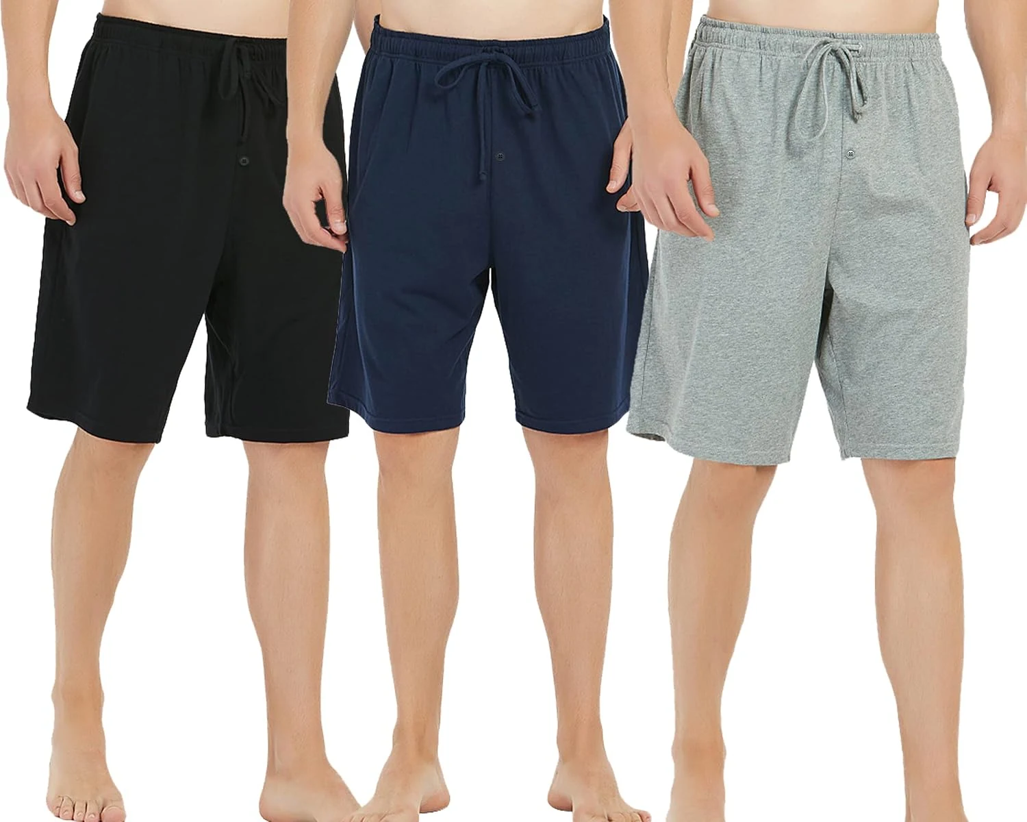 Men's Cotton Lounge Shorts, Black / Navy / Light Grey Melange Shorts