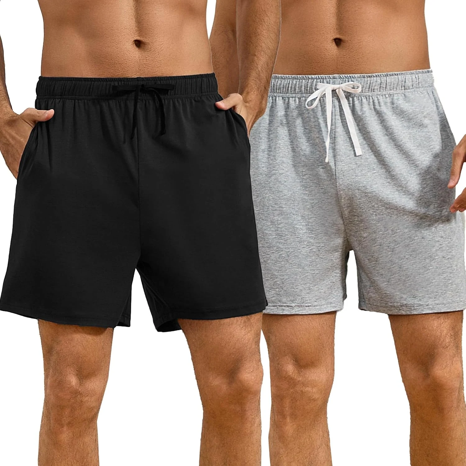Men's Cotton Sleep Shorts, Light Grey Melange Black
