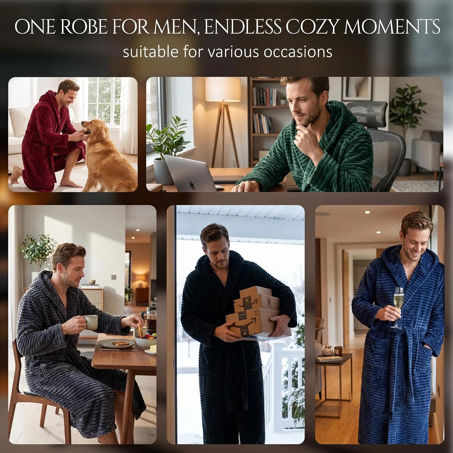 Men's Fleece Hooded Robe V, Black