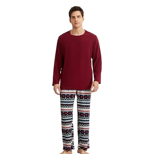 Men's Fleece Pajama Set IV, Burgundy / Rred Blue Rhombus