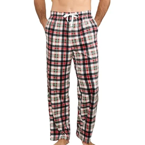 Men's Fleece Lounge Pants VIII, Red Green Plaid Beige