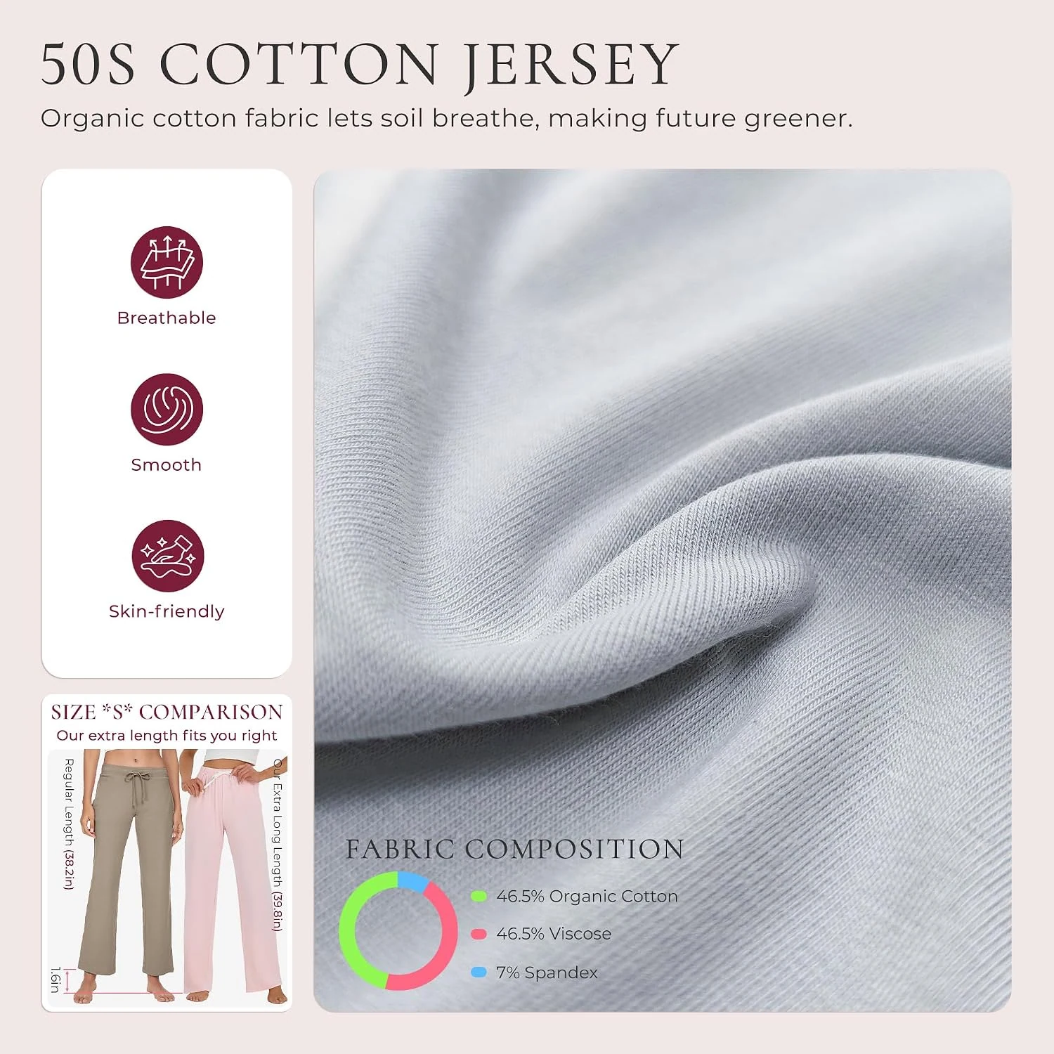 Women's Cotton Pajama Pants IV, Light Grey