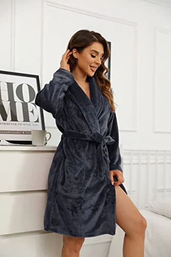 Women's Fleece Robe, Dark Grey