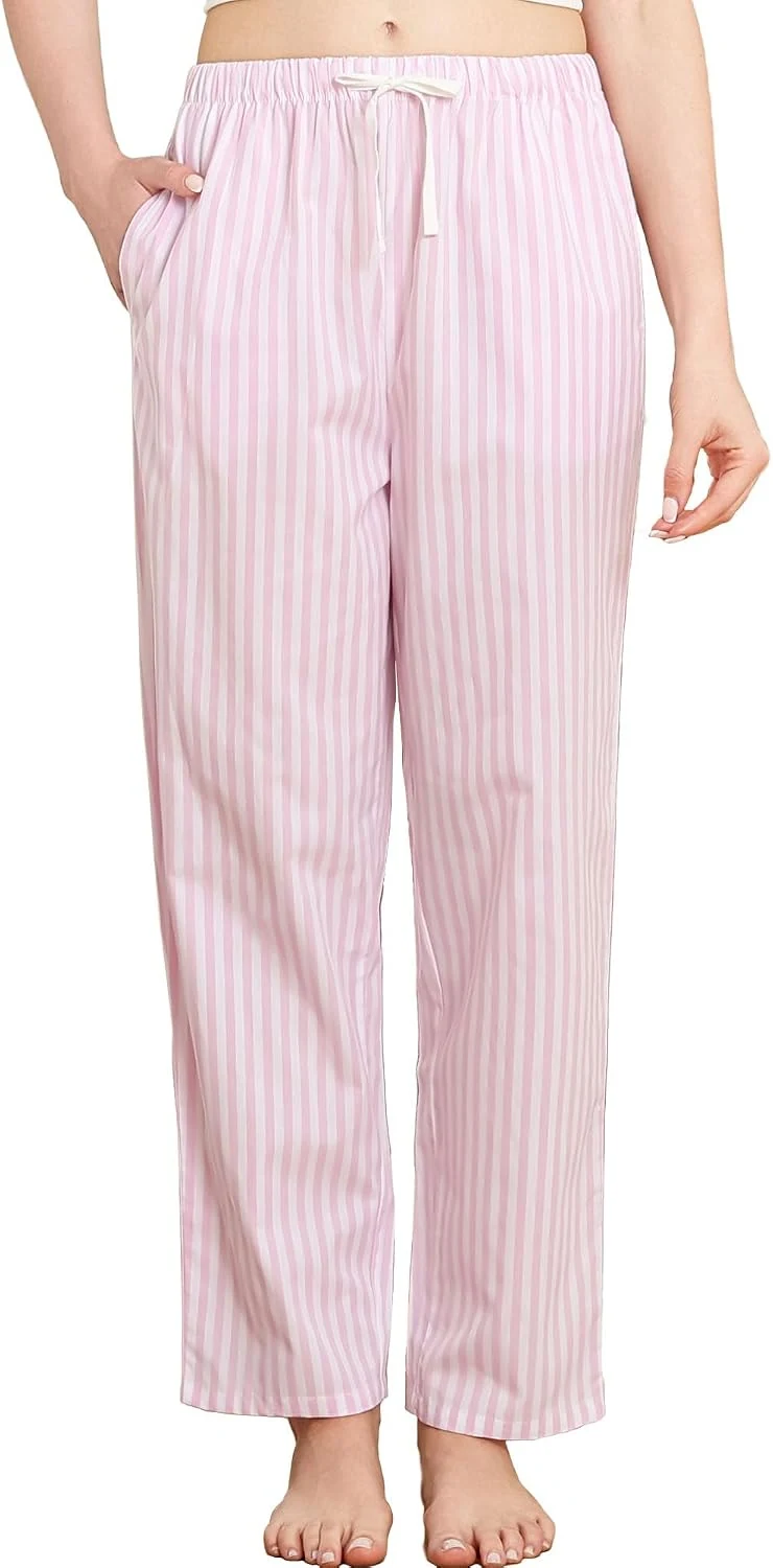 Women's Cotton Pajama Pants II, Dark Pink Stripe