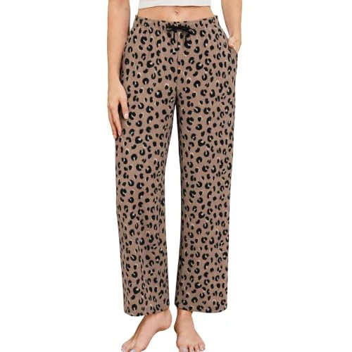 Women's Fleece Lounge Pants, Leopard Brown