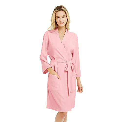 Women's Knit Kimono Robe, Pink Cotton