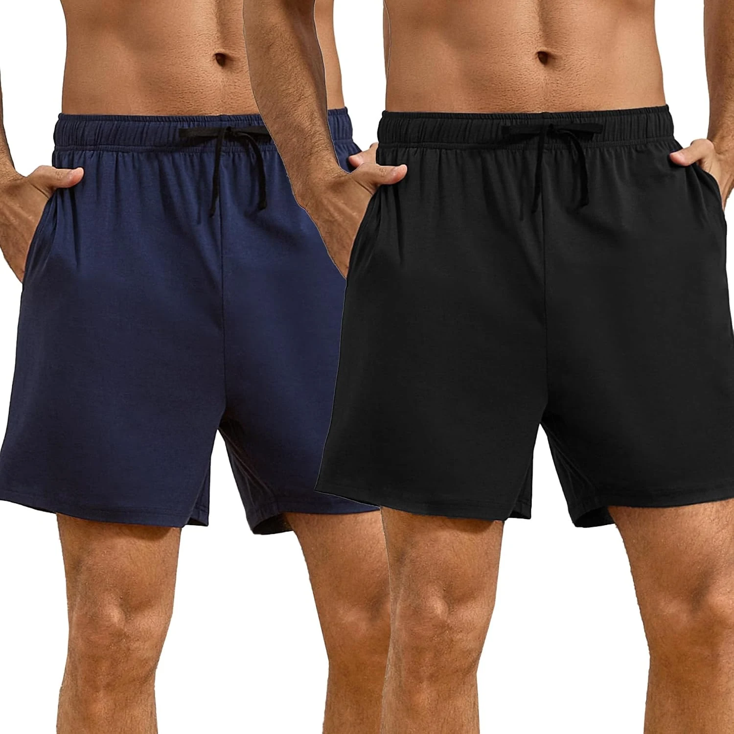 Men's Cotton Sleep Shorts, Black Navy