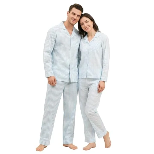 Men's Cotton Pajama Set IV, Blue White Stripe