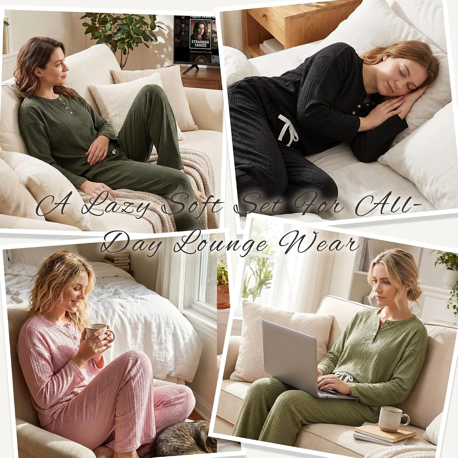 Women's Knit Pajama Set, Dark Forest Green