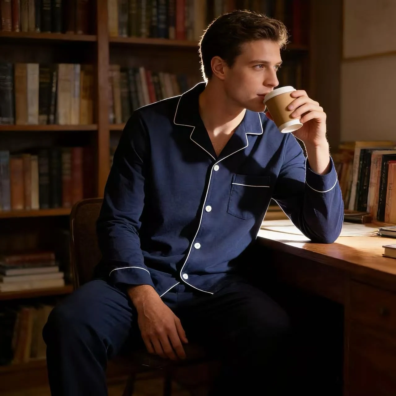 Men's Cotton Pajama Set III, Navy