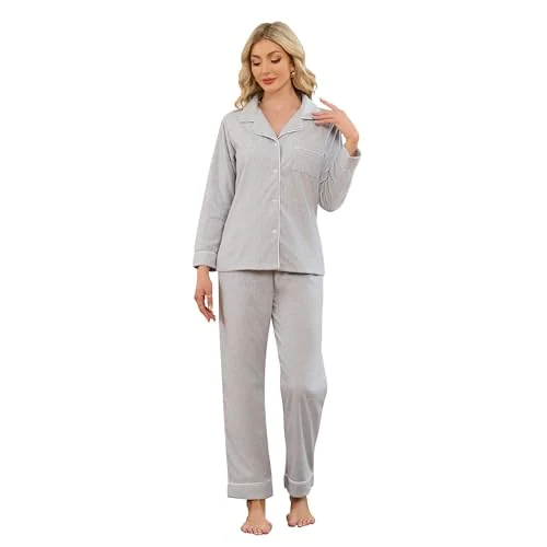 Women's Flannel Pajama Set II, Light Grey Melange.