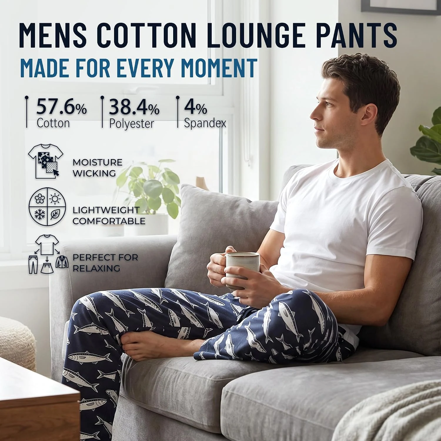 Men's Cotton Pajama Pants IV, Polar Animals Group