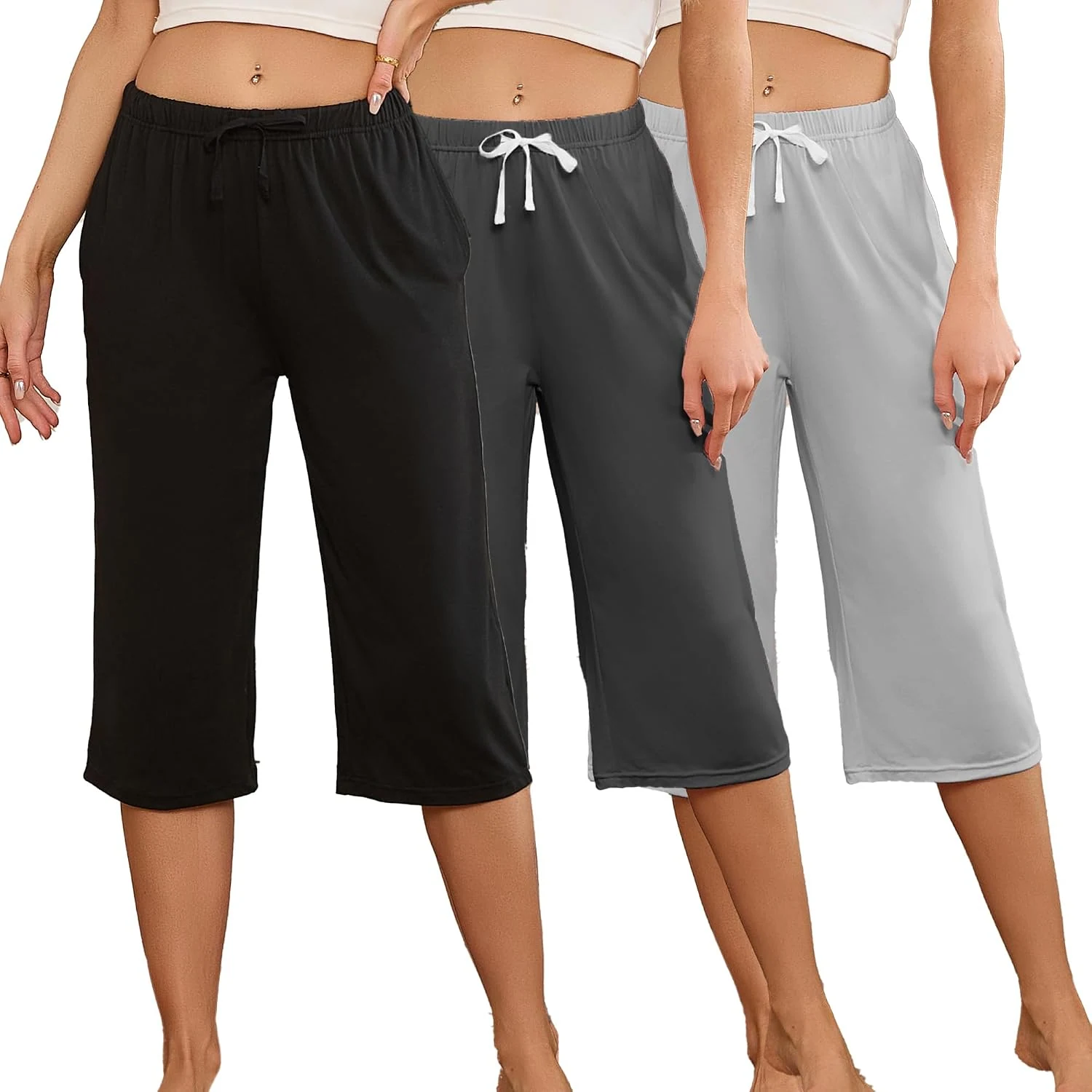 Women's Pajama Pants, Black Dark Grey Light Grey