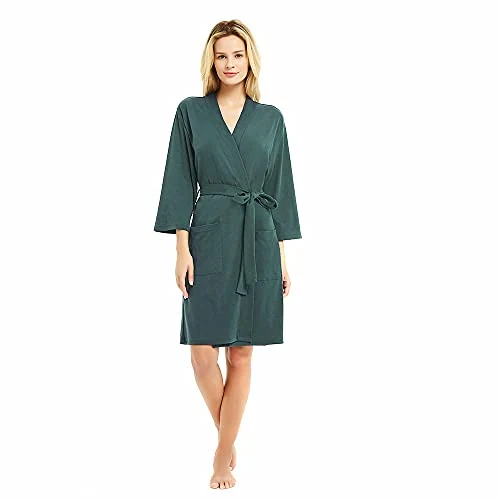 Women's Knit Kimono Robe, Teal Blue Cotton