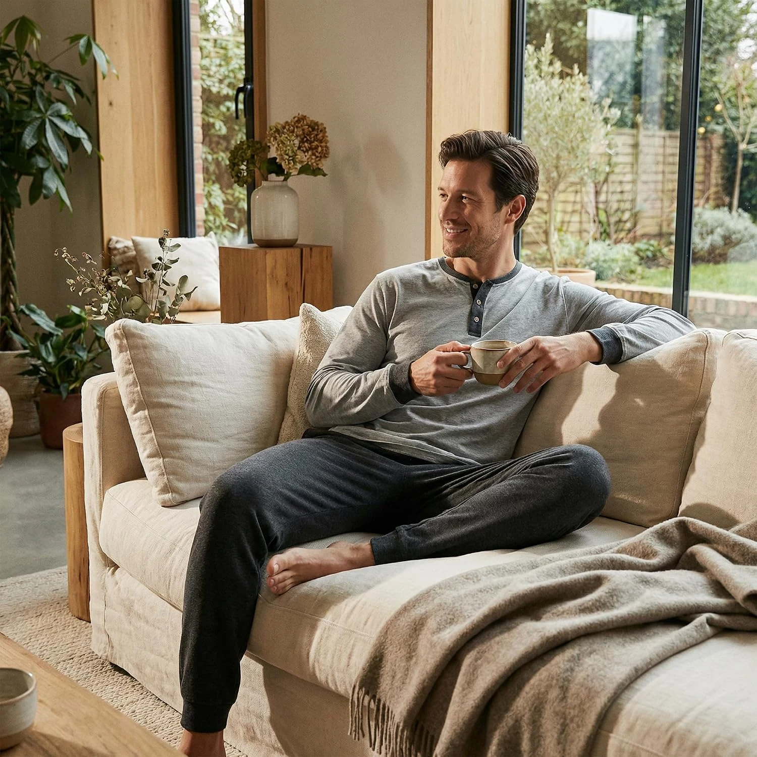 Men's Cotton Pajama Set II, Dark Grey Melange. / Light Grey Melange.