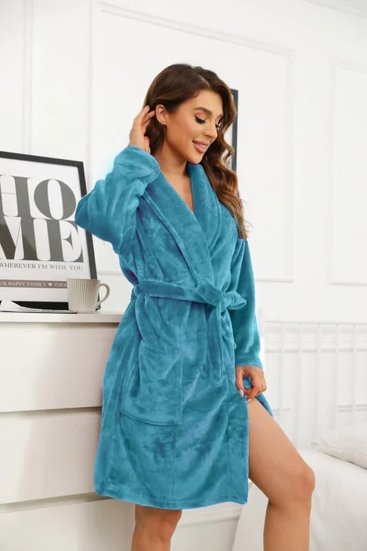 Women's Fleece Robe, Blue Green