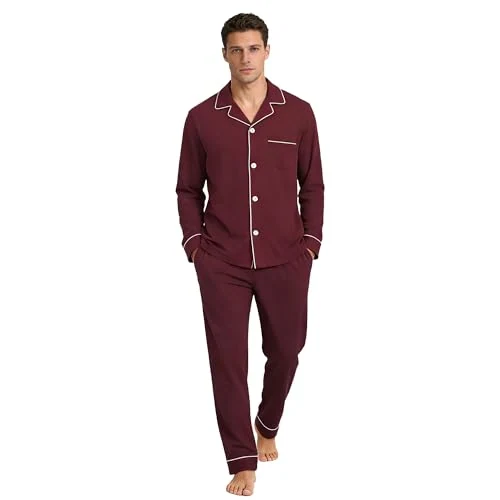 Men's Cotton Pajama Set III, Burgundy
