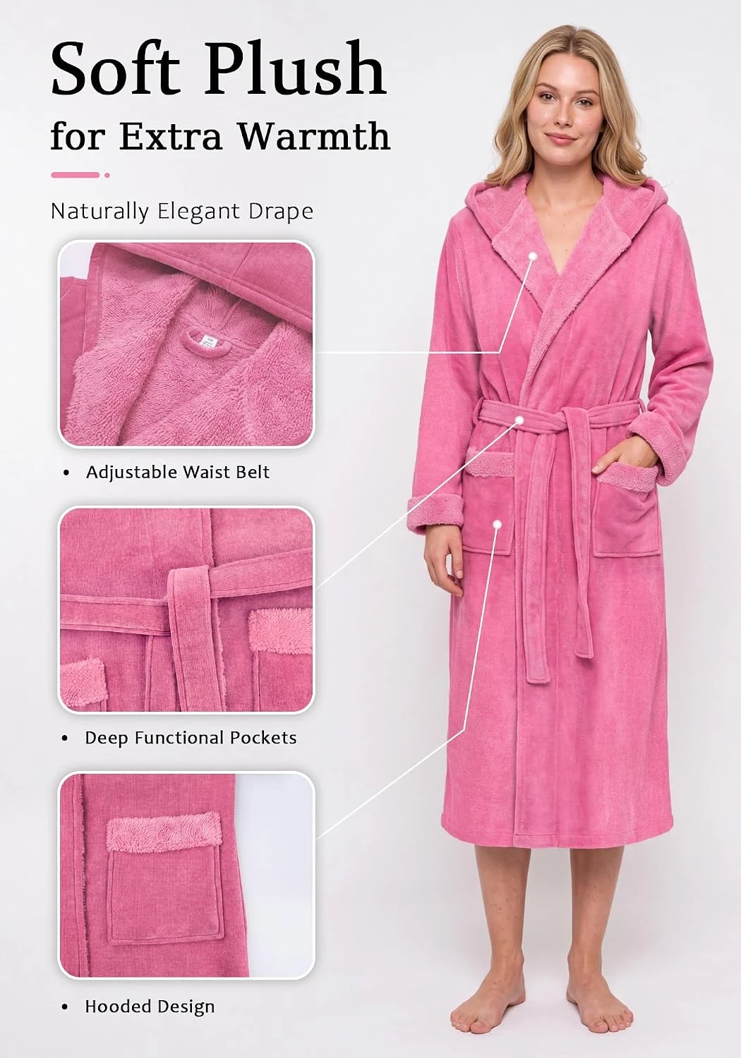 Women's Fleece Hooded Robe III, Black