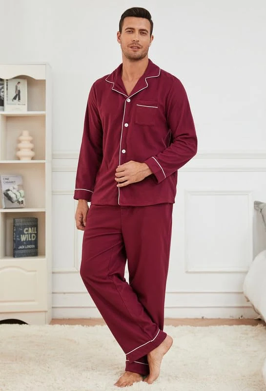 Men's Flannel Pajama Set, Burgundy