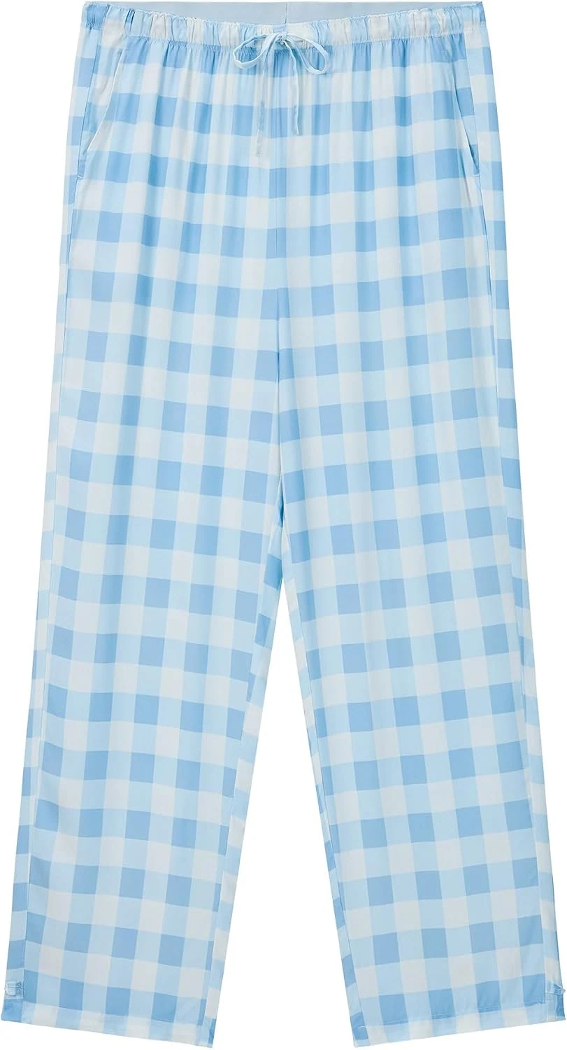 Men's Plaid Pajama Pants, Light Blue White Plaid