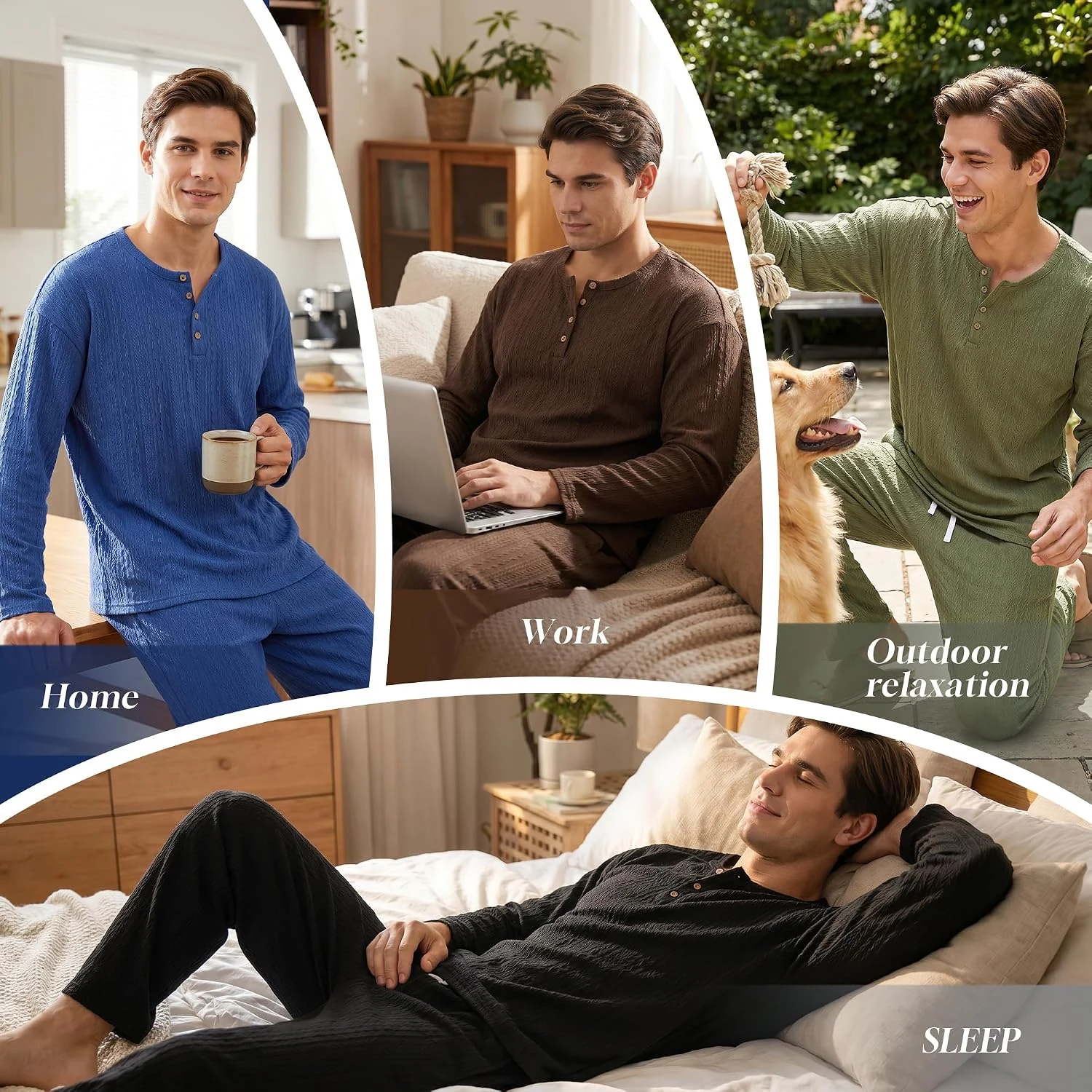 Men's Long-Sleeve Pajama Set II, Dark Brown