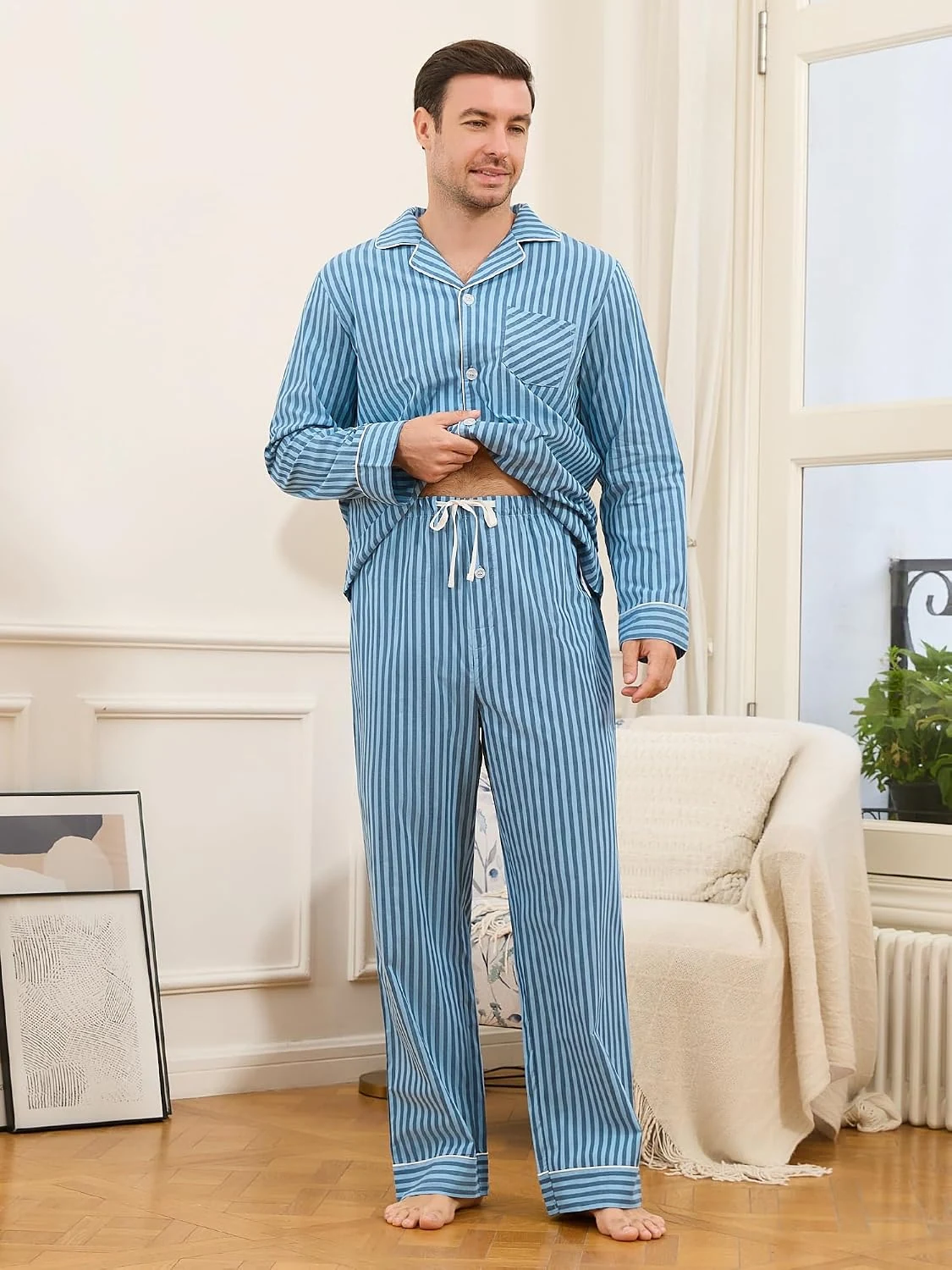 Men's Cotton Pajama Set IV, Dark Blue
